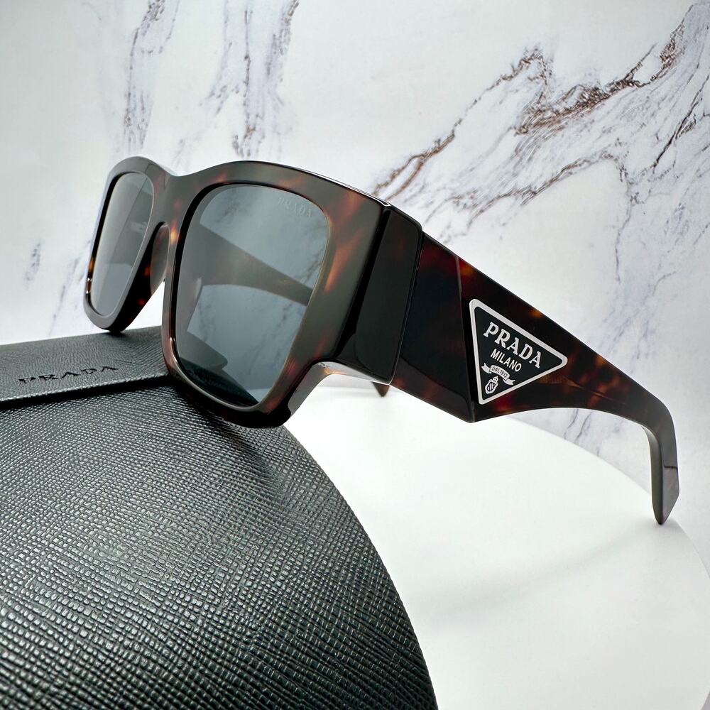 New PRADA Sunglasses Brown Root Tortoise Square Men's Plaque Logo - Picture 16 of 16